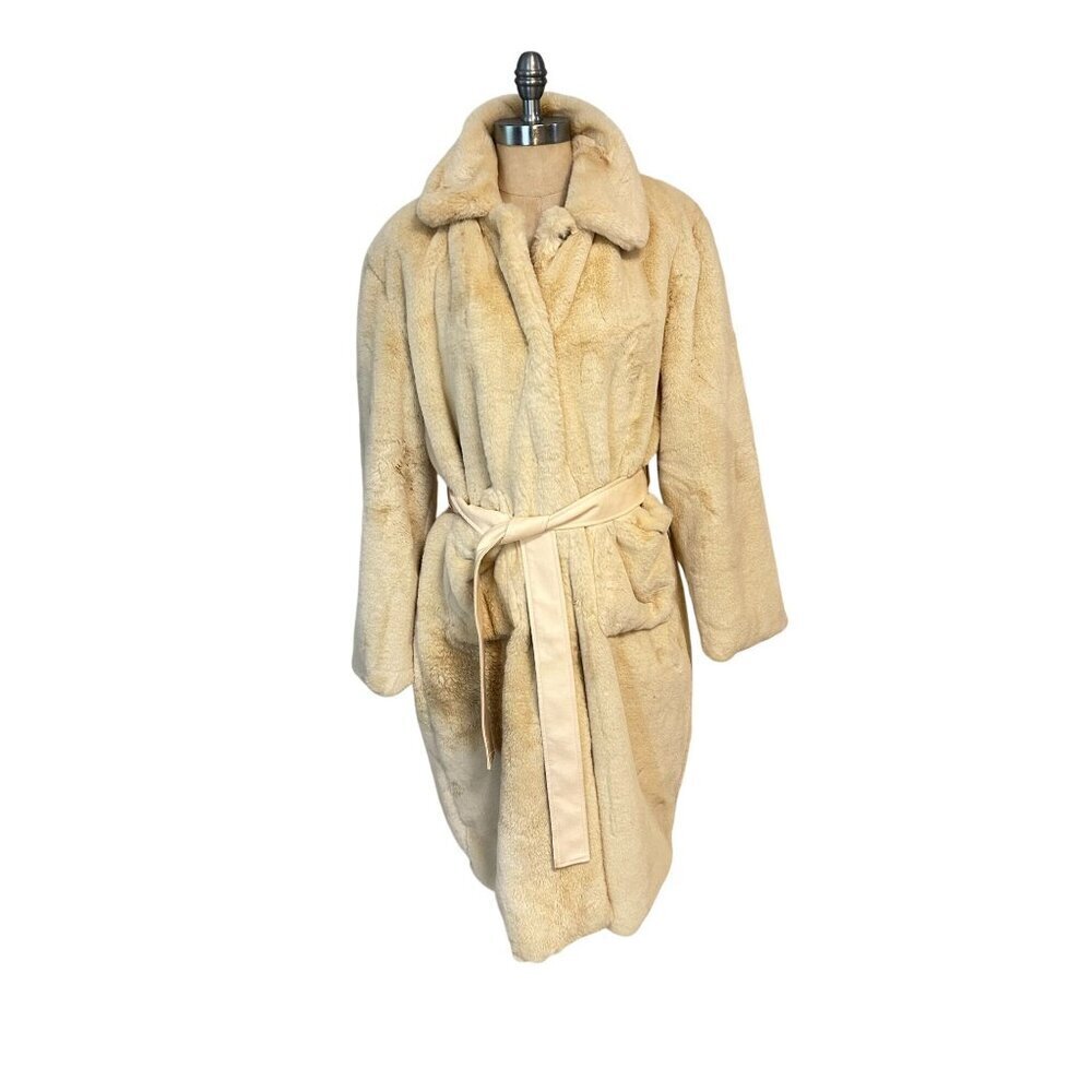 PrettyLittleThing Cream Faux Fur Long Coat - Picture 4 of 8